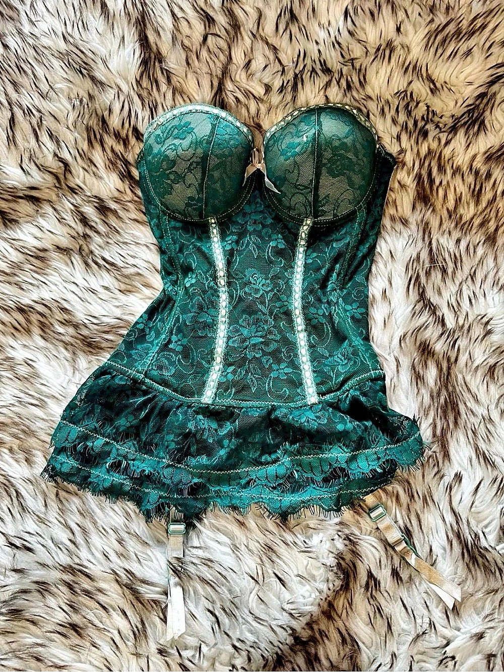 Lingerie Bustier Corset Garter belt SIZE Large Green